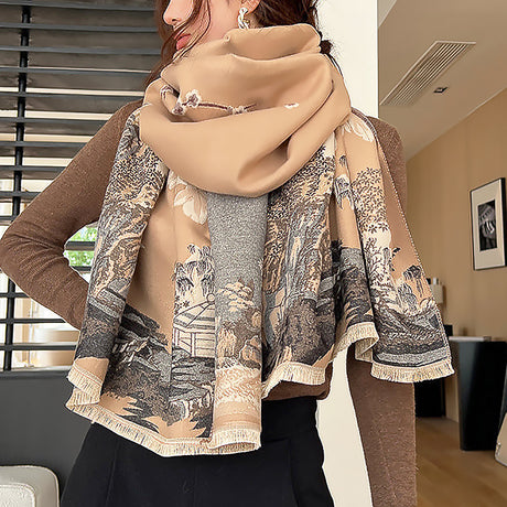 Plum Artificial Cashmere Double-sided Thickened Scarf Shawl-9