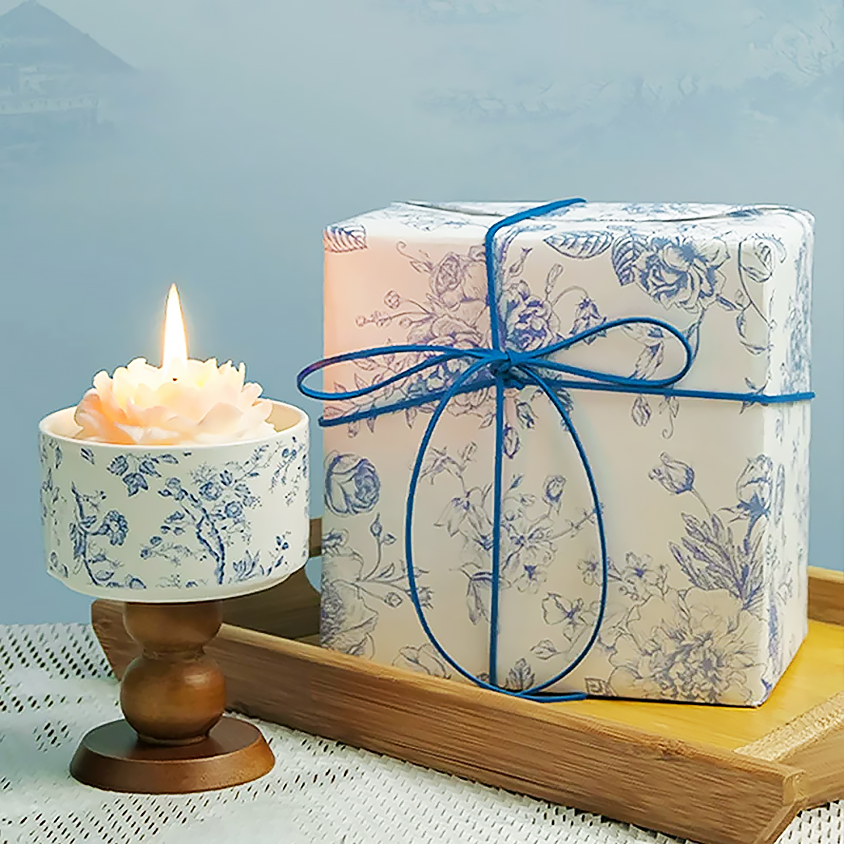 Blue and White Porcelain Floral Scented Candle Gift Set for Your Best Friend-4