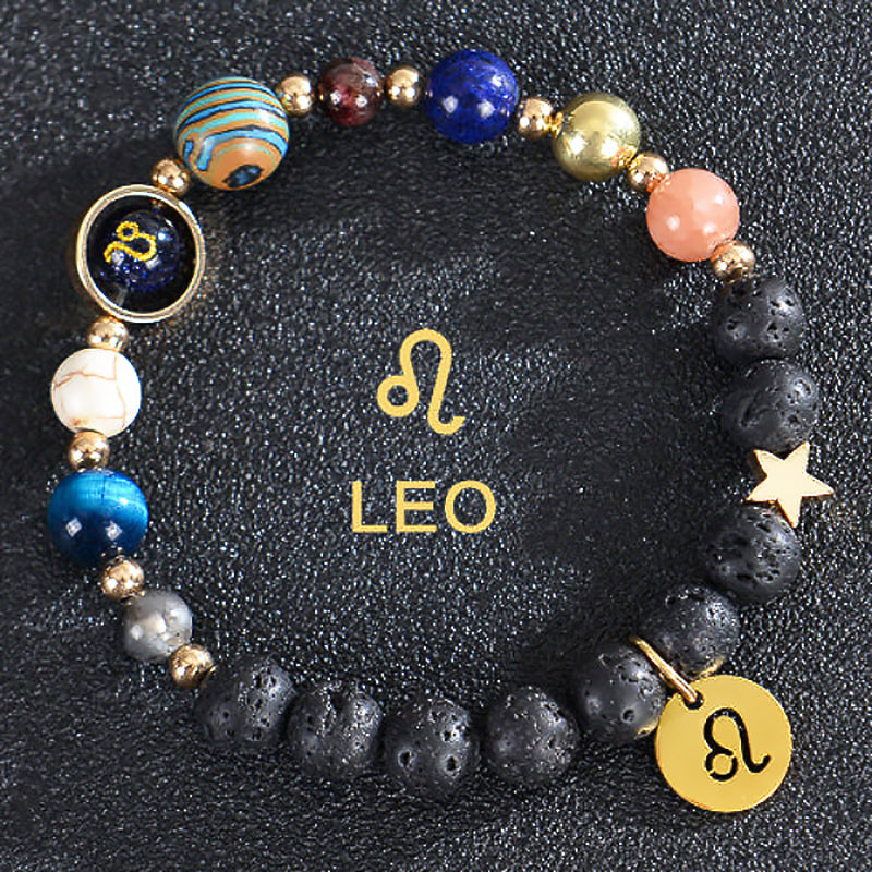 Twelve Constellations Zodiac Bracelet – Natural Stone & Planet Beads-33