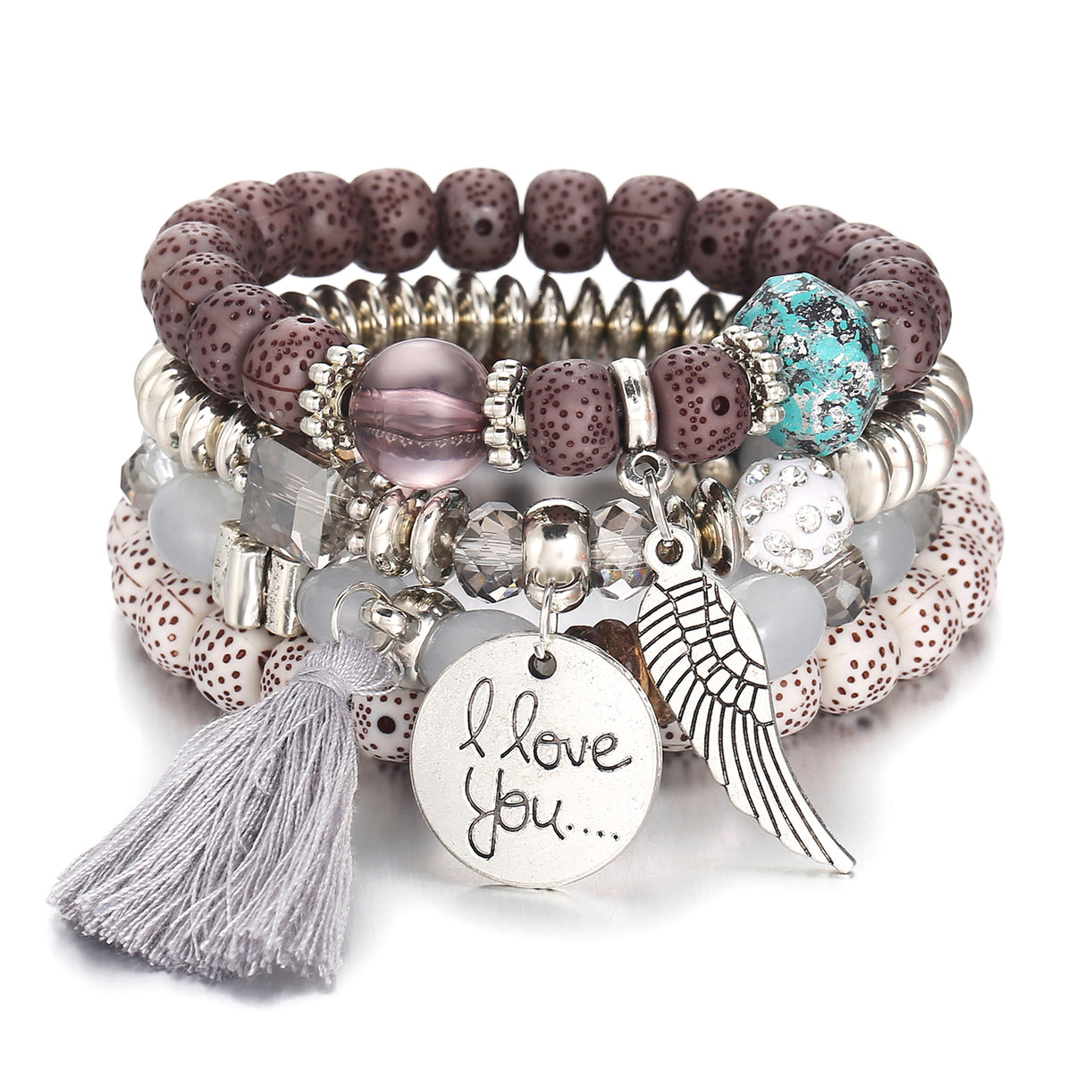 Boho Multi Loop Tassel Bracelet Layered Ethnic Stone Wrist Jewelry-3