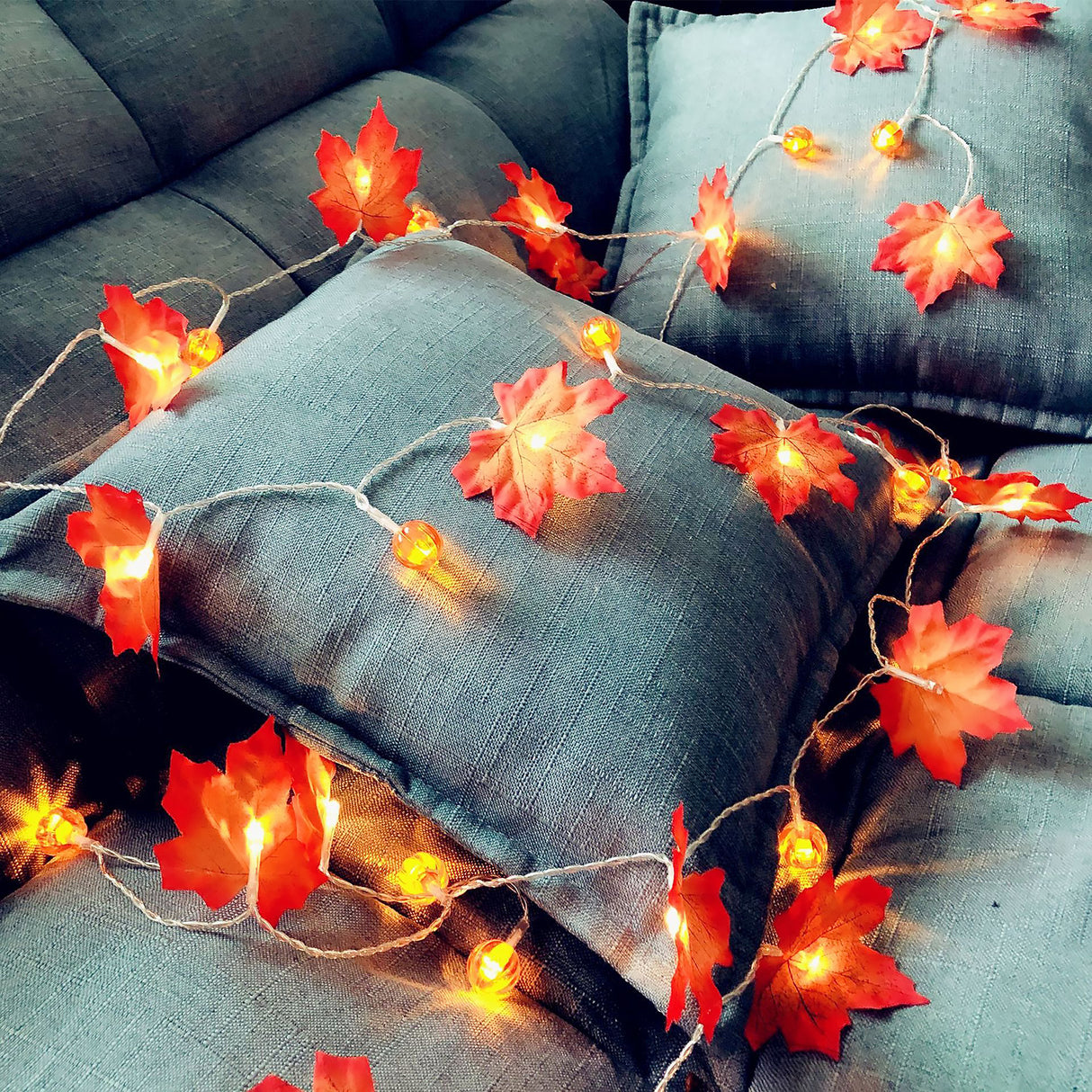 Thanksgiving Pumpkin Maple Leaf String Lights for Fall Home Decor-3