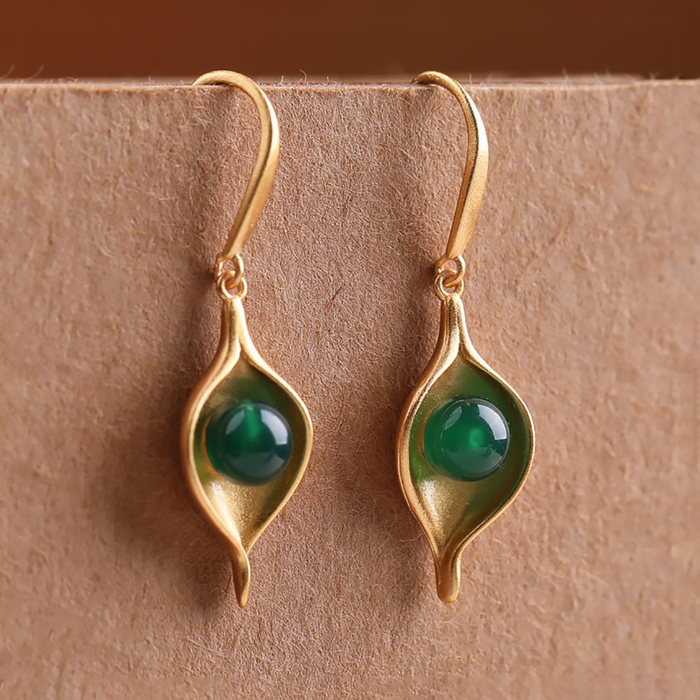 Chinesische weibliche temperamentvolle Ohrringe grüne Achat Retro Retro