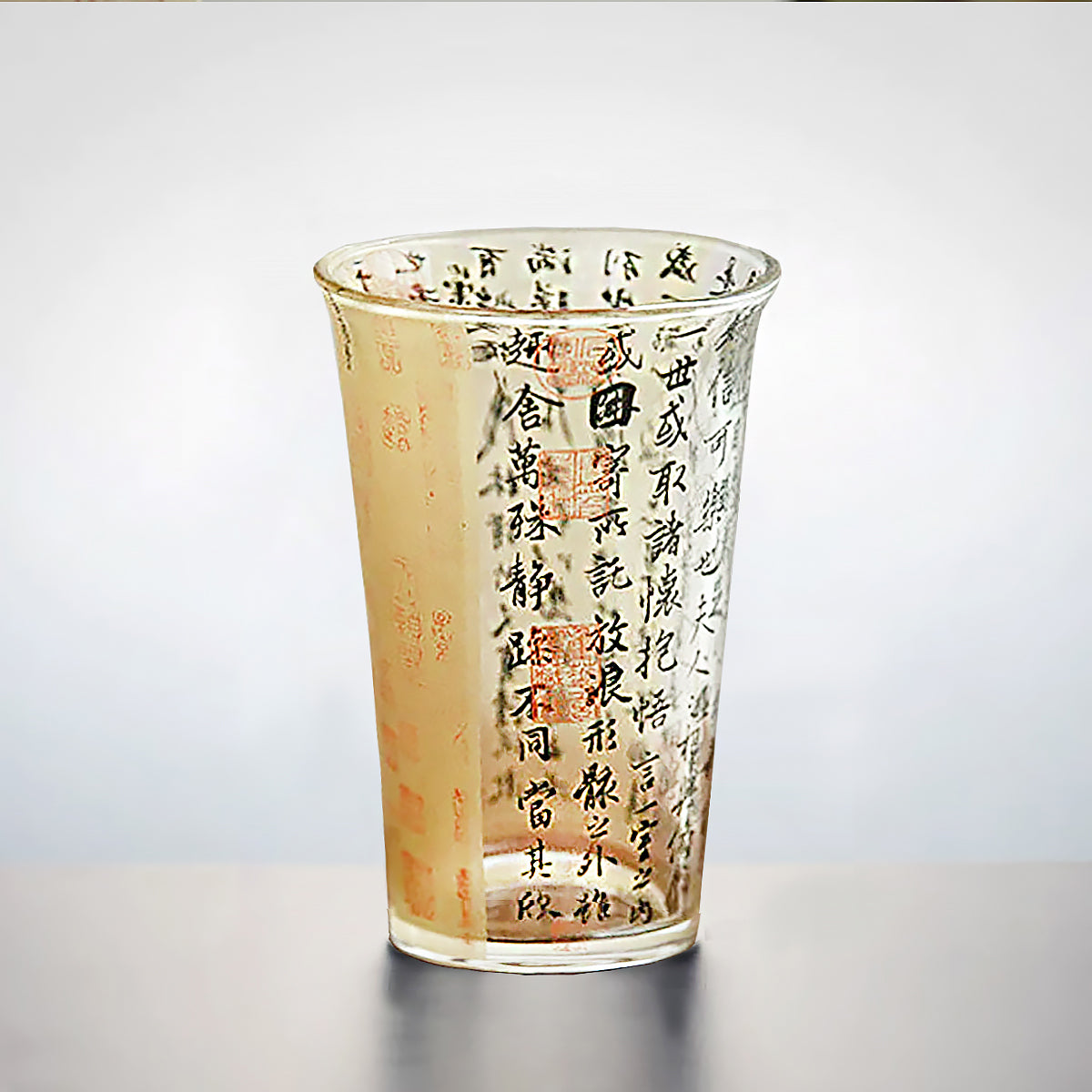 Chinese Calligraphy Glass Tea Cup 360ml Aesthetic Drinkware Lanting Xu Art Cup-8