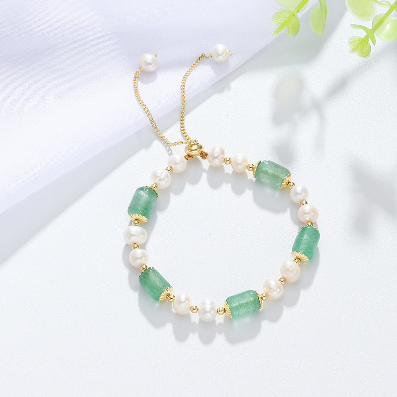 Natural Crystal and Pearl Slider Bracelet for Women-3