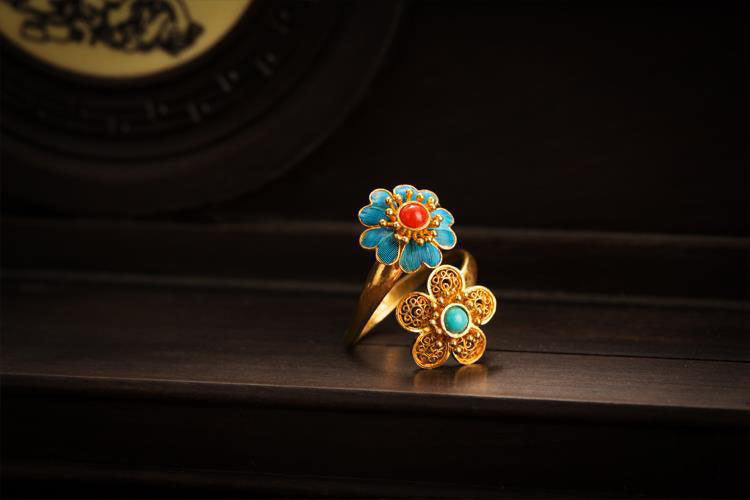 Natural Red Achat Ring Doppelblume Hetian Jade Frauenring Vintage Court Style Style