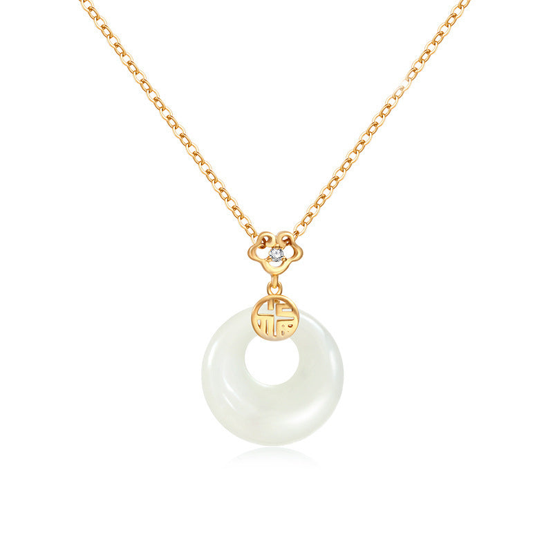 S925 Sterling Silber Fu Charakter Hetian Jade Friedensschnalle Halskette