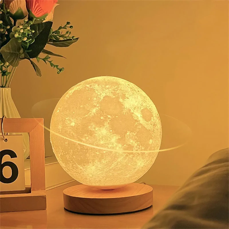 Creative 3D Magnetic Rotating Moon Lamp 3 Color  Lunar Night Light Room Decor