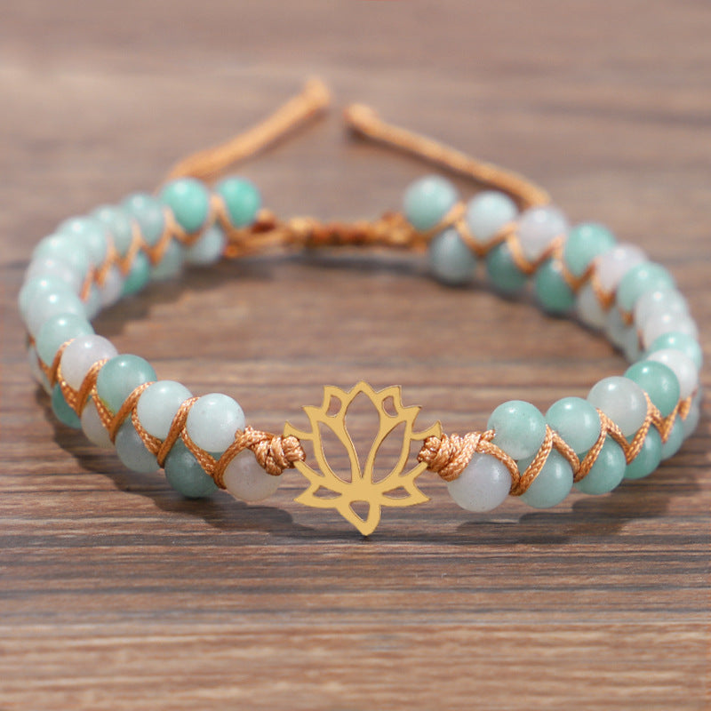 Armband handgewebte Doppelschicht Natursteinarmband Yoga om lotus