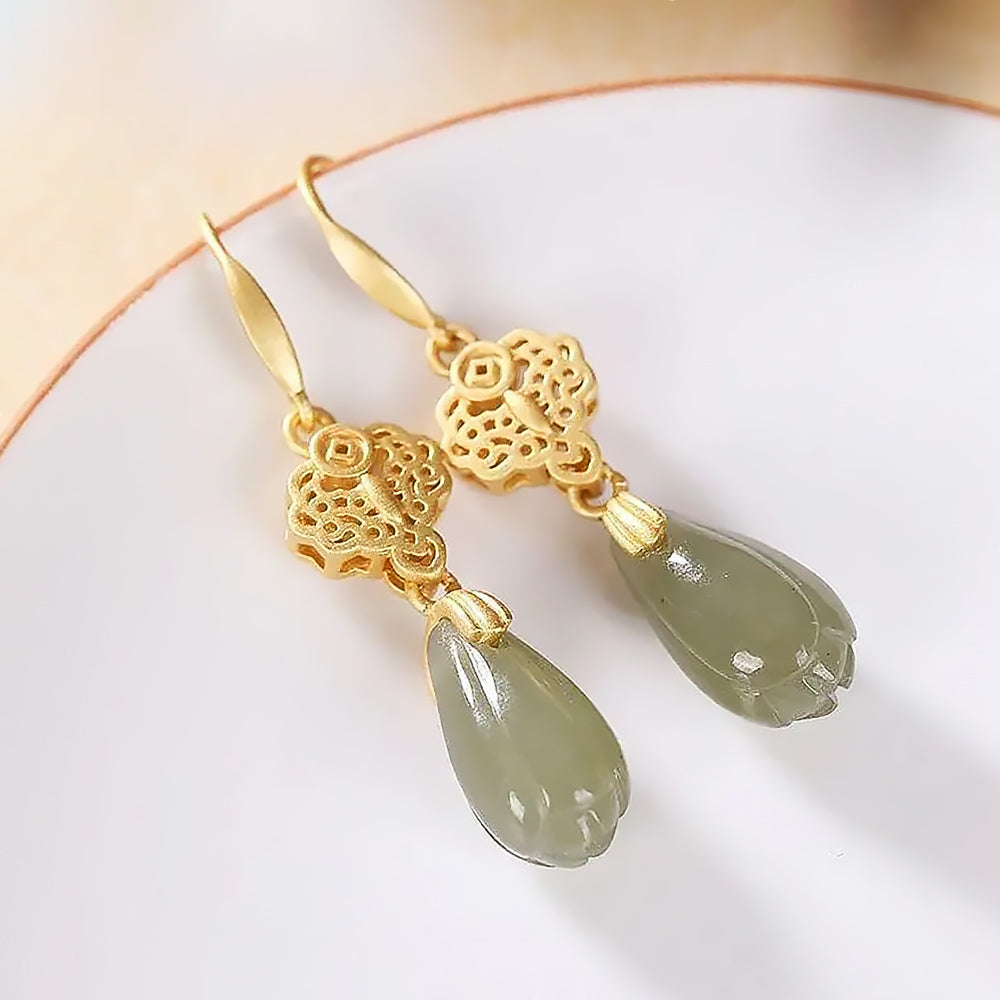 Magnolia Hetian Jade Earrings Chinese Vintage Silver Jewelry Gift for Her-4