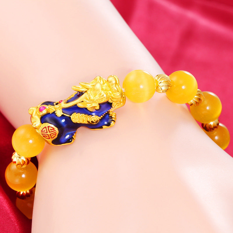 Sand Gold Color Changing Pixiu Yellow Cat's Eye Stone Bracelet