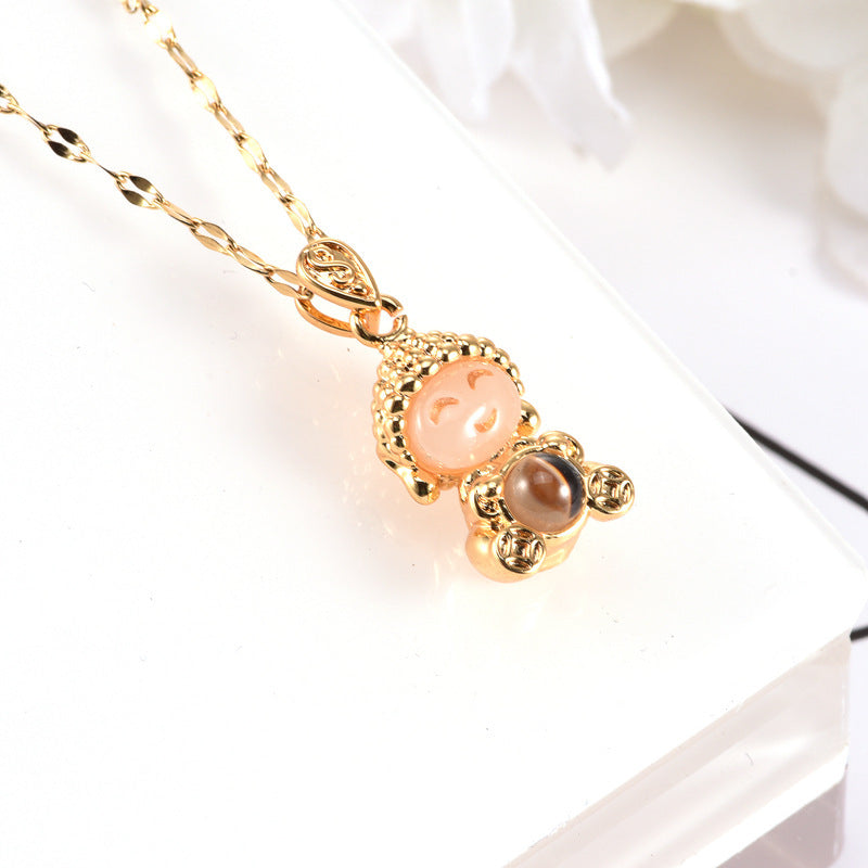 Lächelndes Gesicht kleiner süßer Buddha Gold Eingelegtes Jade -Anhänger