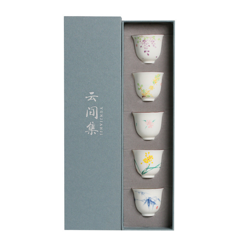 Underglaze Farbe weiße Porzellan Hand gezeichnet Wisteria Blume kleine Teetasse