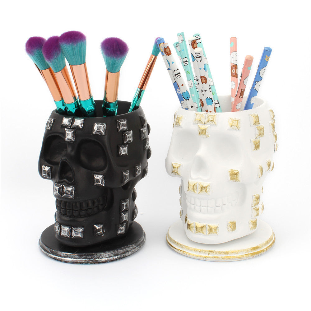 Creative Sequins Skull Rotating Pen Holder Desktop Storage Container