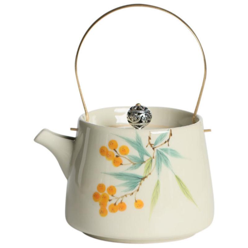 Hand Painted Loquat Underglaze Loop-handled Teapot Ceramic Small Size Teapot