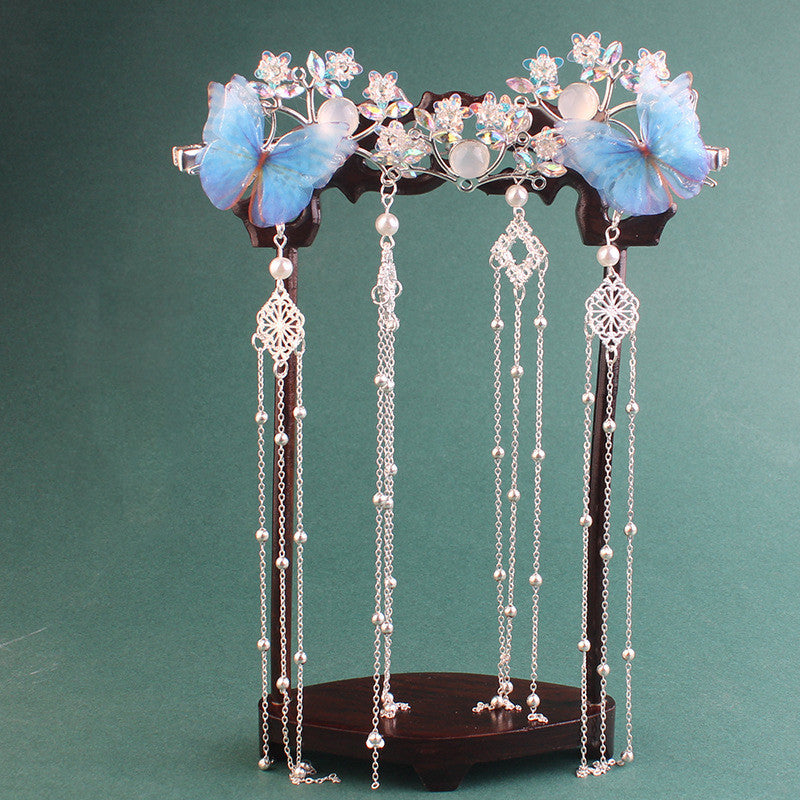 Schöne Seitenclip Ancient Kostüm Kiefer Blumenzweige Schritt Tüll Schmetterling Haarzubehör