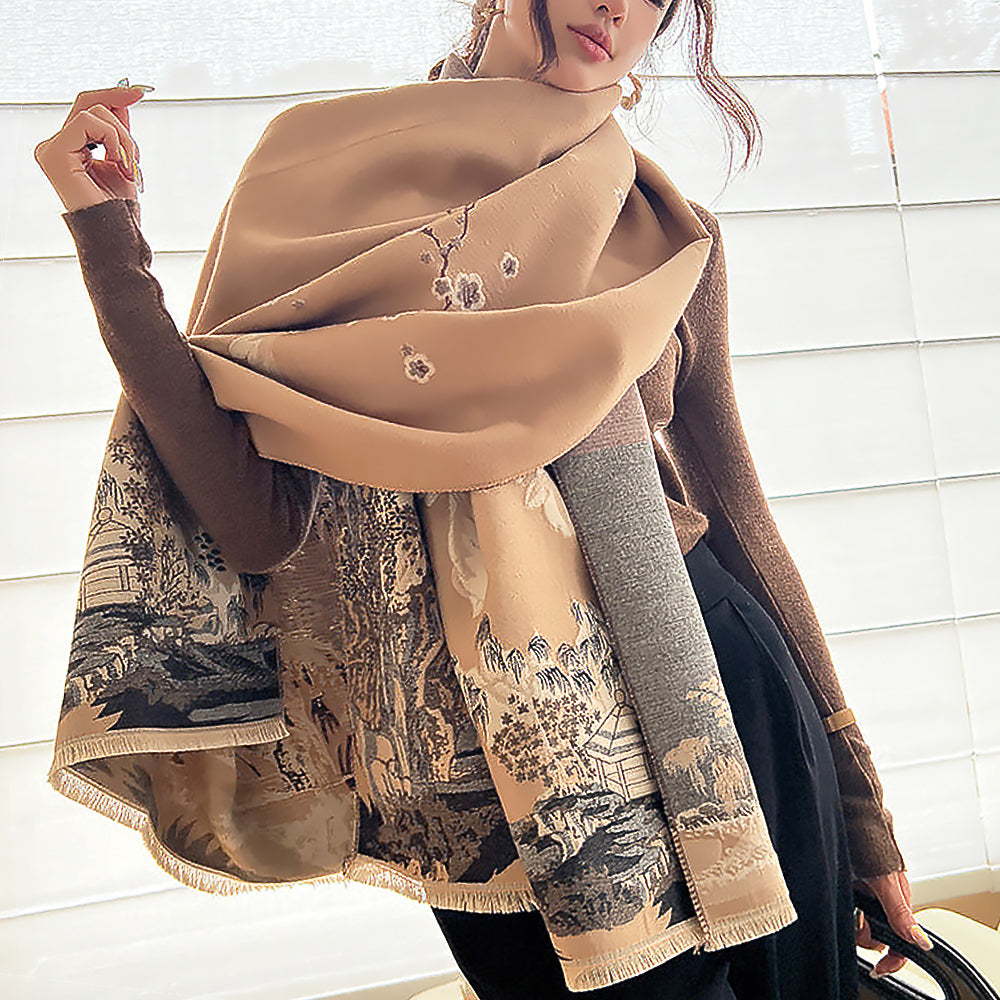 Plum Artificial Cashmere Double-sided Thickened Scarf Shawl-3