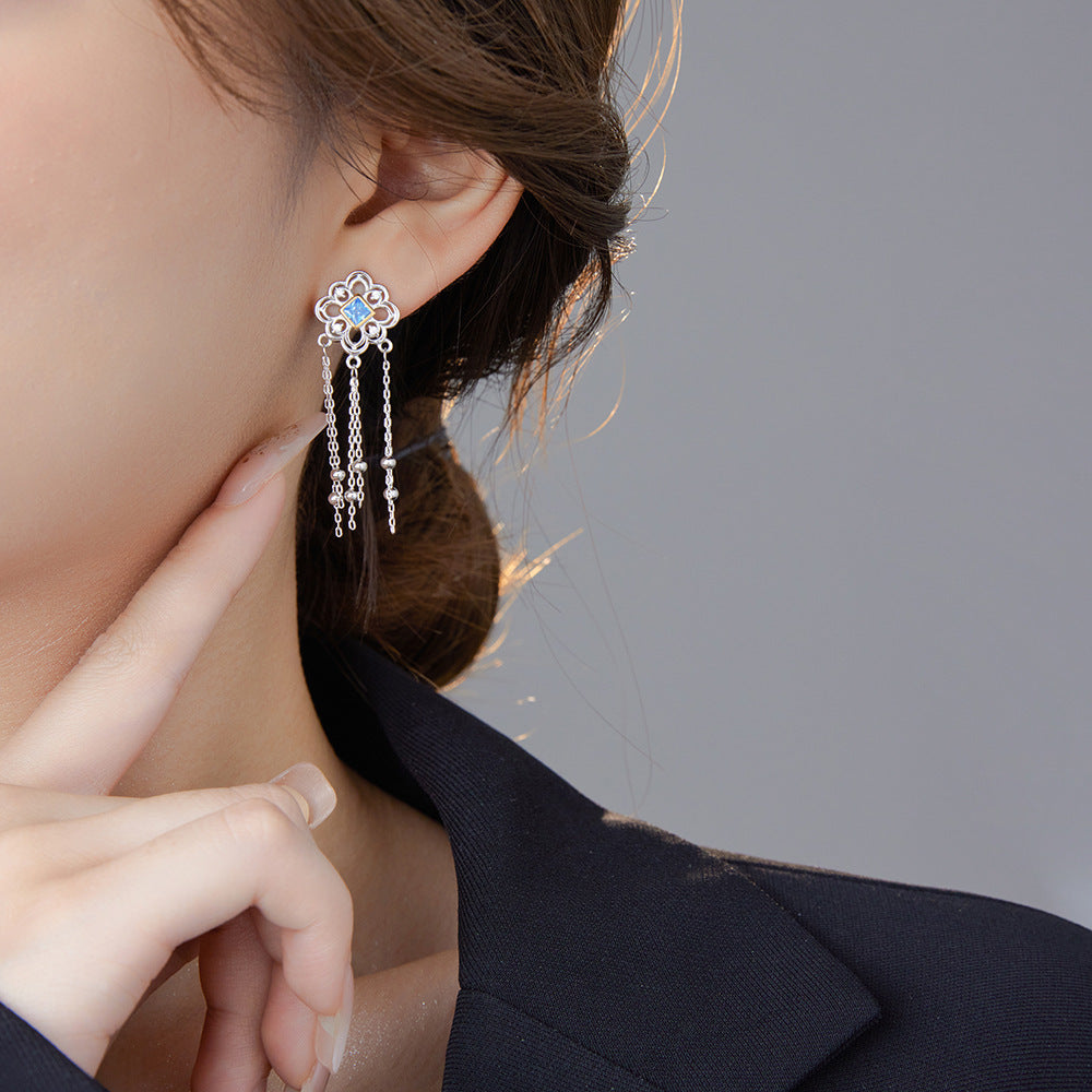 Blue Zircon Geometric Silver Stud Earrings Jewelry Gift for Girlfriend-2