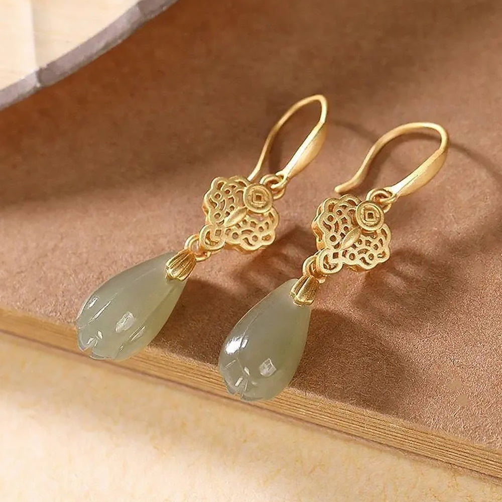 Magnolia Hetian Jade Earrings Chinese Vintage Silver Jewelry Gift for Her-5