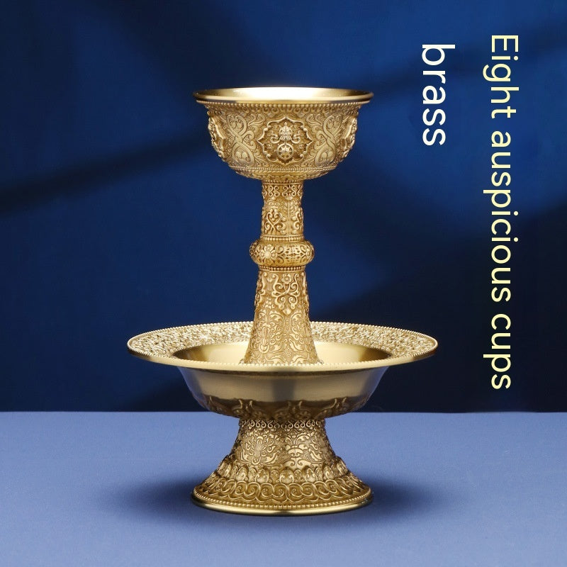 Tibetan Dharma Protector Cup Eight Auspicious Carved Tribute Cups