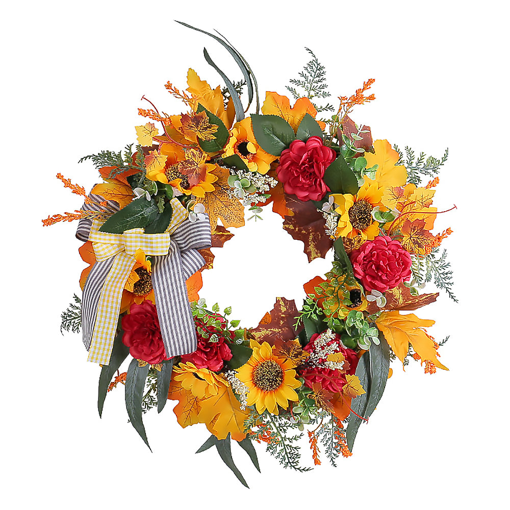 Thanksgiving Artificial Vine Wreath with Pumpkins and Maple Leaves-4