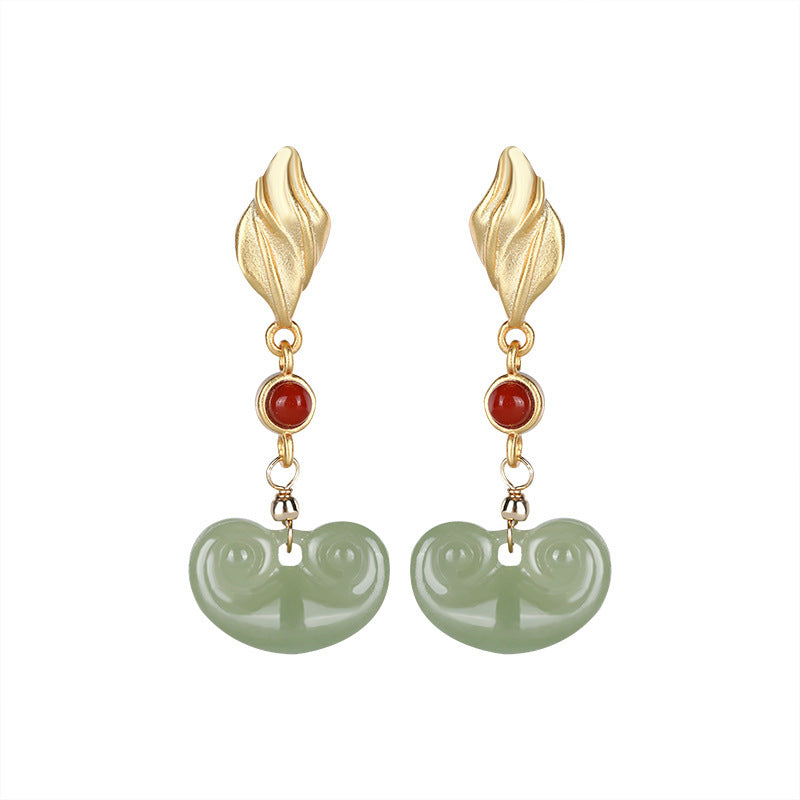 Goldengeplante eingelegte hetische graue Jade-Ohrringe Persönlichkeit Südrot