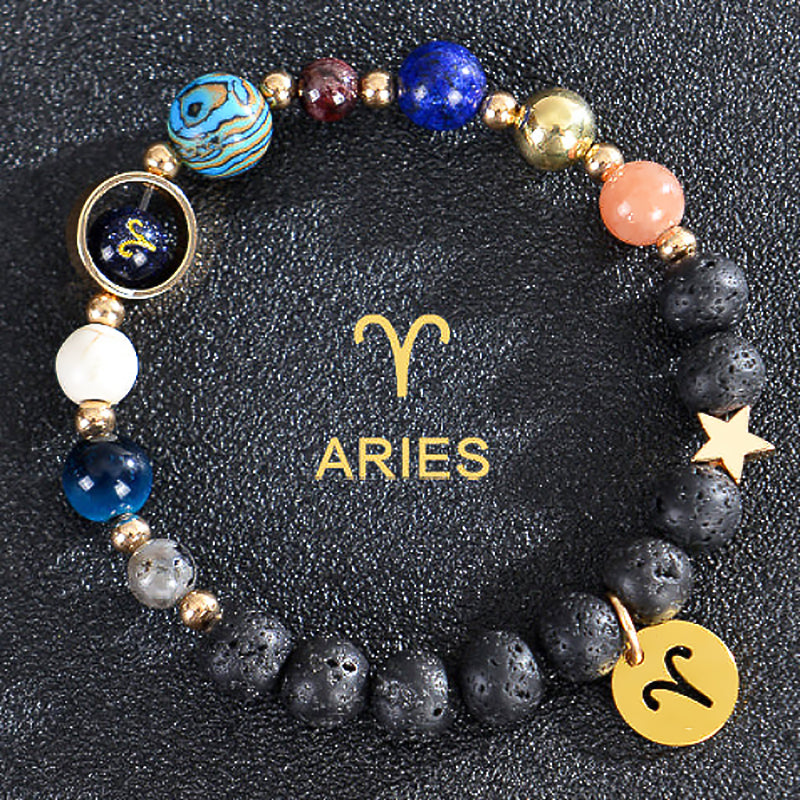 Twelve Constellations Zodiac Bracelet – Natural Stone & Planet Beads-29