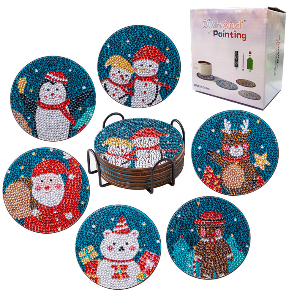 Ocean Series Diamond Painting Coaster Coaster Set Strasssteine Holz Tischplacemat mit Rack für Wohnkulturküchenzubehör