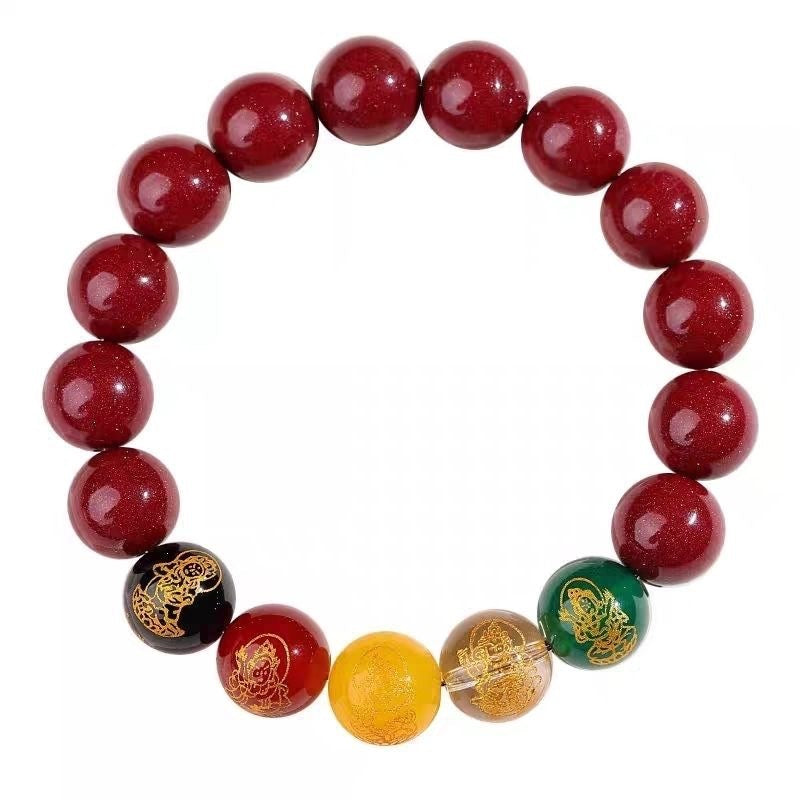 Cinnabar Bracelet with Five Gods of Wealth Feng Shui Gift-5