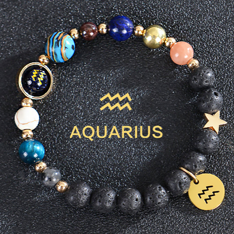 Twelve Constellations Zodiac Bracelet – Natural Stone & Planet Beads-28