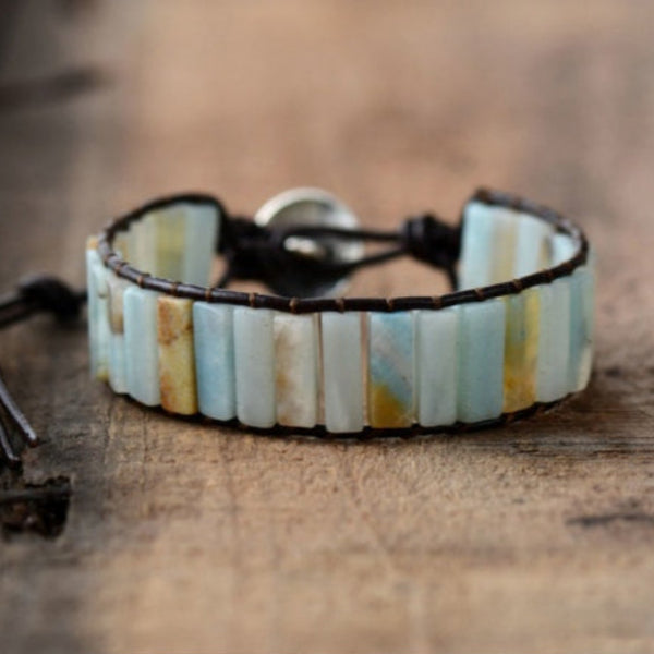 Hand-woven bracelet Stone beaded bracelet leather rope winding bracelet Natural stone bracelet