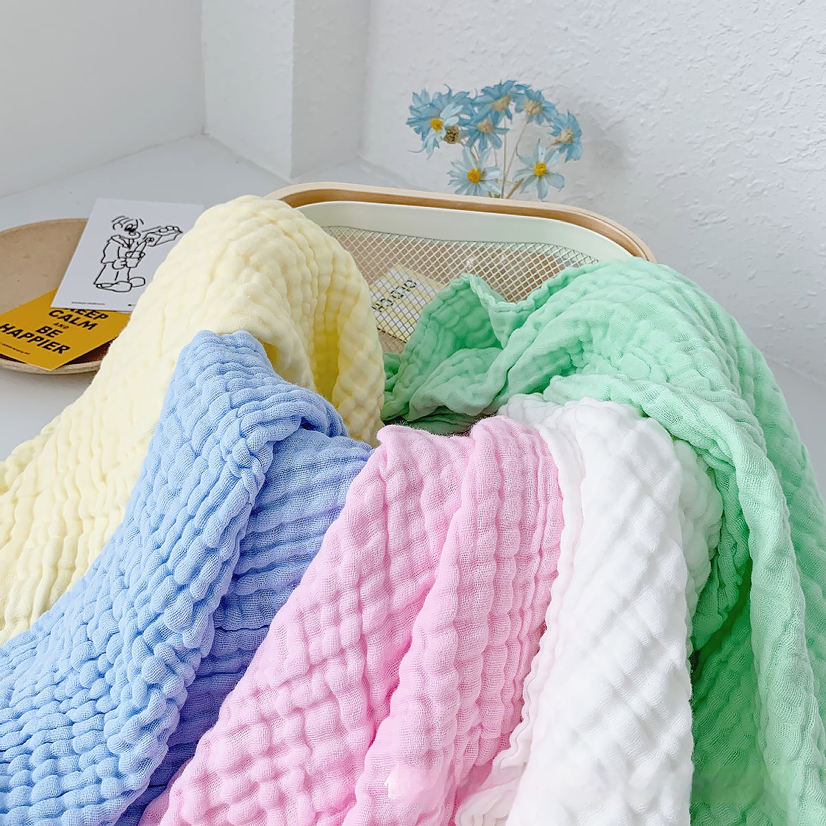 Plain Color 6-Layer Cotton Gauze Kids Quilt Bubble Cotton Blanket-1