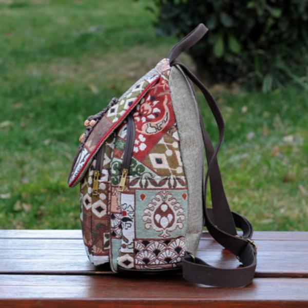 Ethnic style hand-woven backpack
