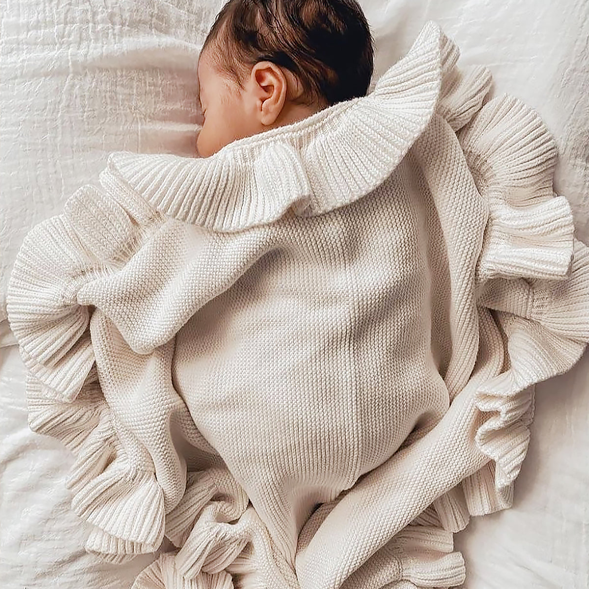 Knitted Baby Blanket Ruffle Newborn Swaddle Wrap All Season-1