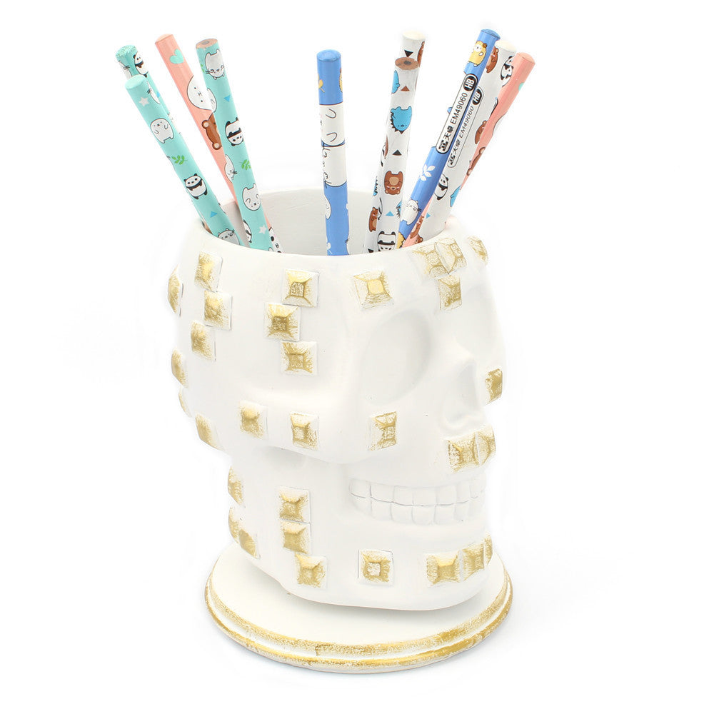 Creative Sequins Skull Rotating Pen Holder Desktop Storage Container