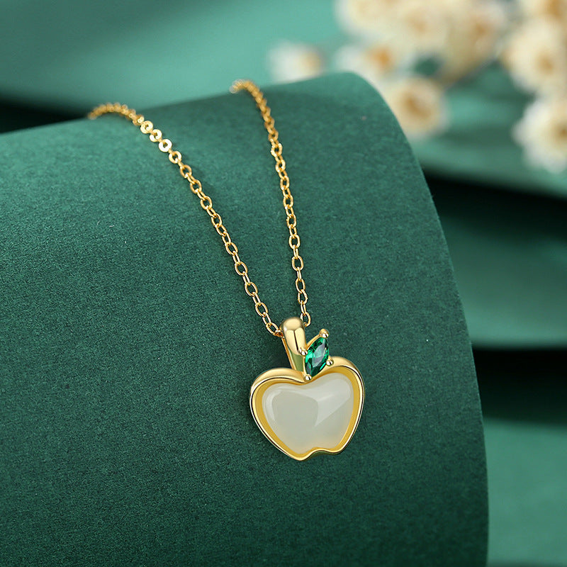 Frauen -Friedensfrucht und Tian -Jade -Halskette von Frauen sterling Silber