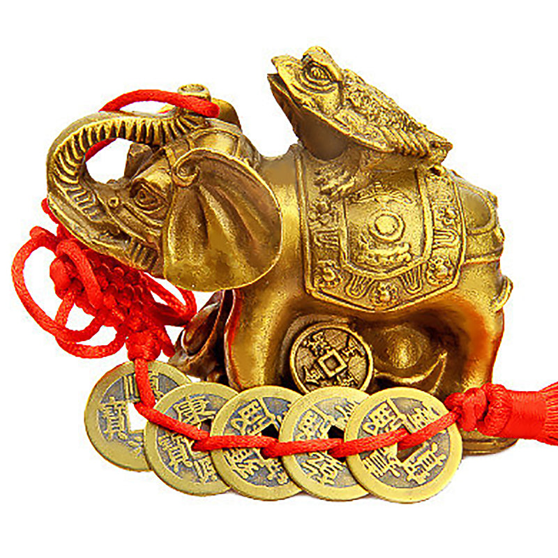 Goldene Kröte Elefantendekoration auf reinem Kupfer Elefanten Feng Shui Ornamente