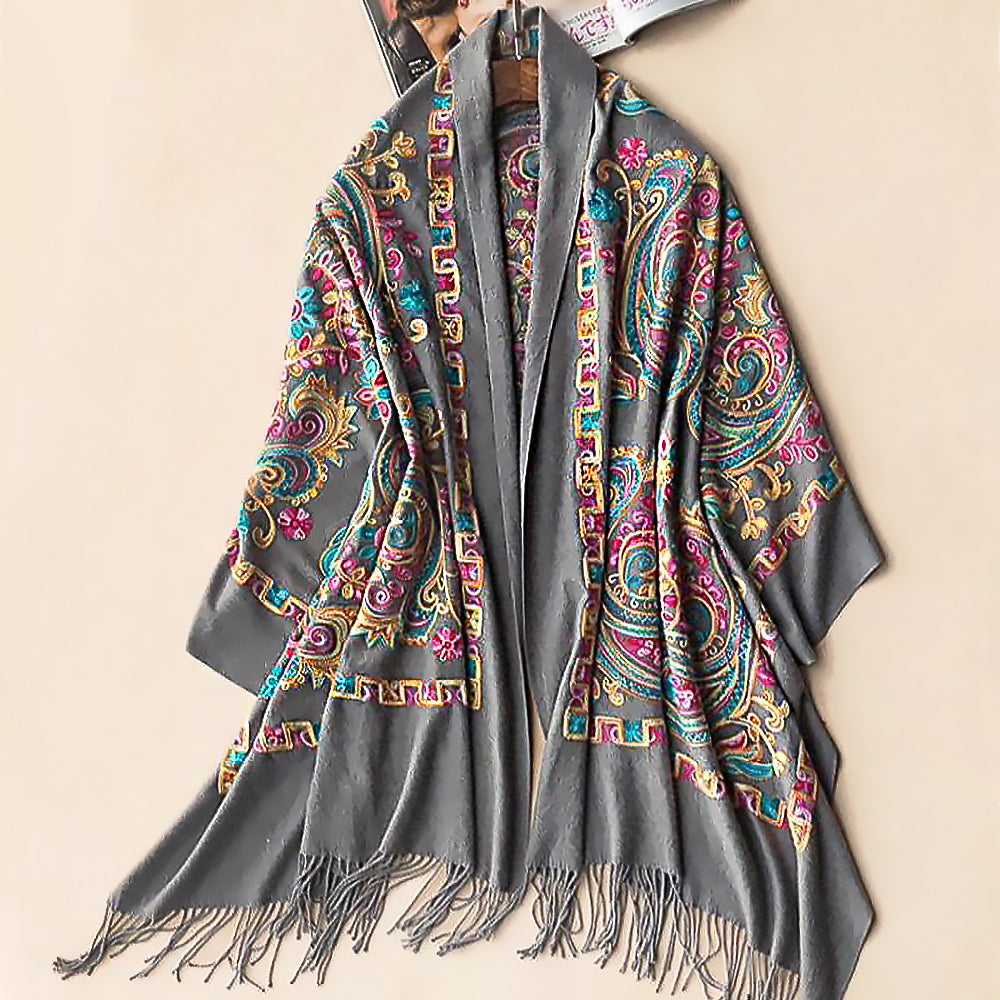 Chinese Ethnic Style Plain Fabric Embroidered Scarf Large Shawl-5