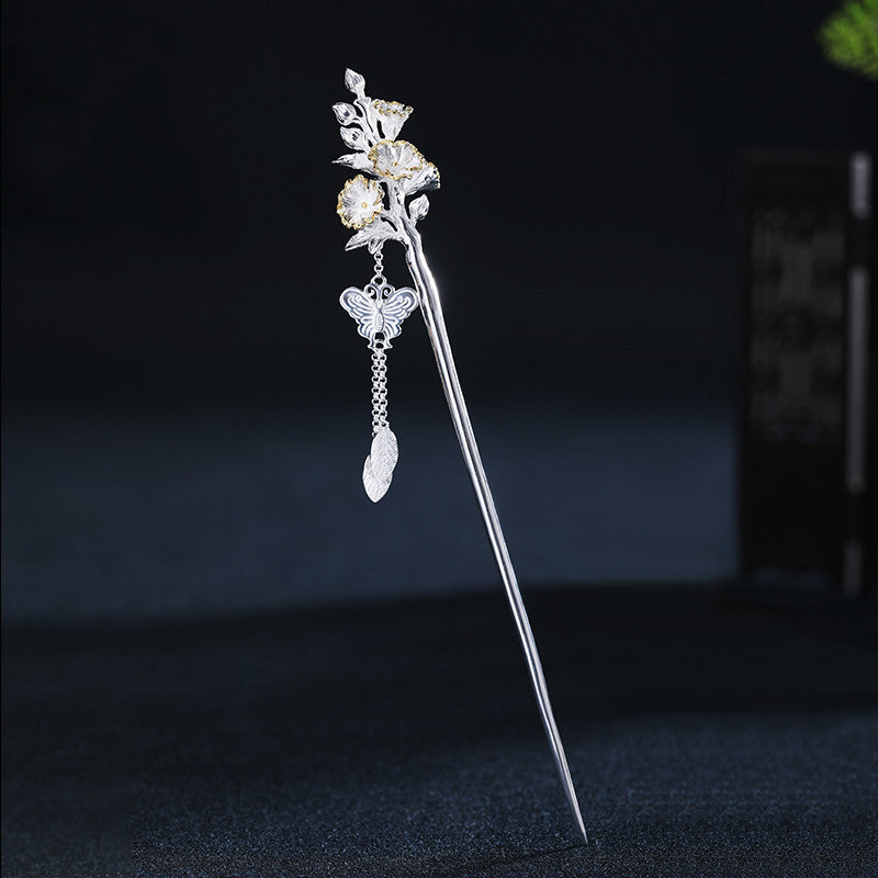 Chinese flower hairpin in silver with monthly floral symbols