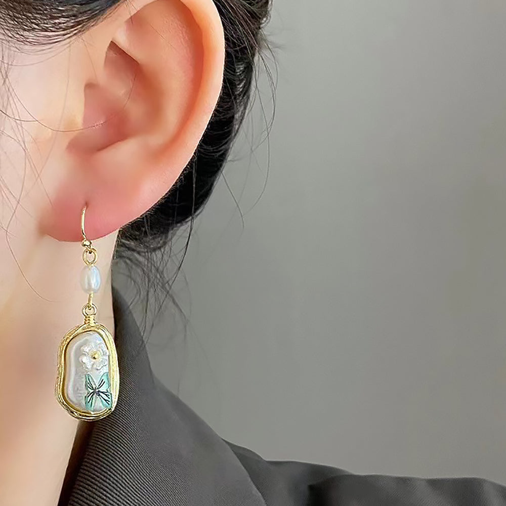 Chinese Butterfly Flower Baroque Pearl Earrings Anniversary Gifts-1