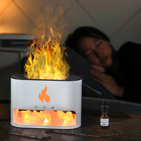 New Flame Humidifier Aromatherapy Machine Crystal Salt Stone Colorful Atmosphere Lamp