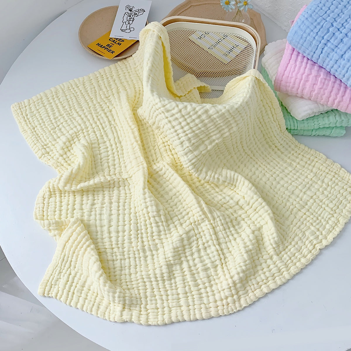Plain Color 6-Layer Cotton Gauze Kids Quilt Bubble Cotton Blanket-6