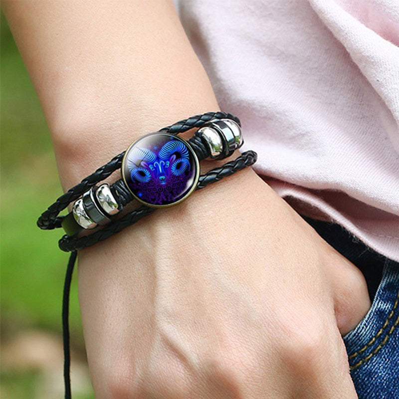 Luminous Zodiac Bracelet Adjustable Leather Constellation Gift-1