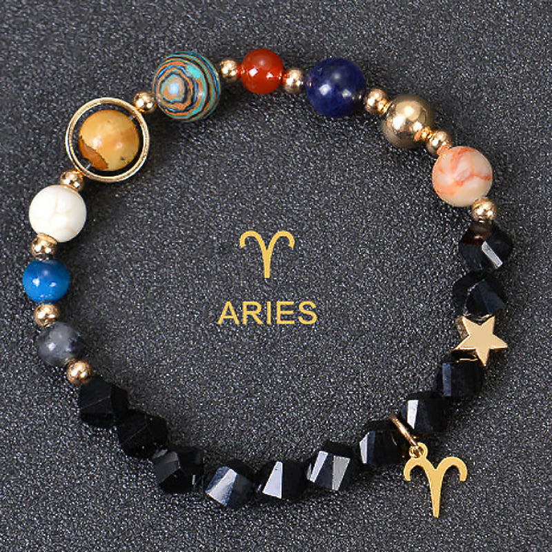Twelve Constellations Zodiac Bracelet – Natural Stone & Planet Beads-7