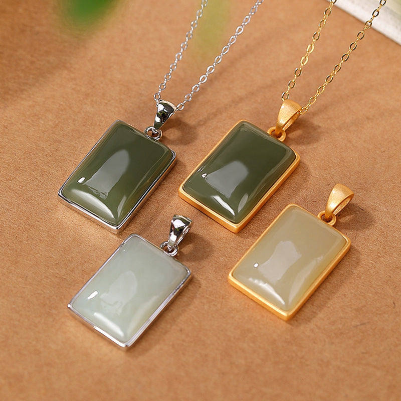 Sterling Silber Gold-plattierter hetischer Jade-Sapphire-Anhänger