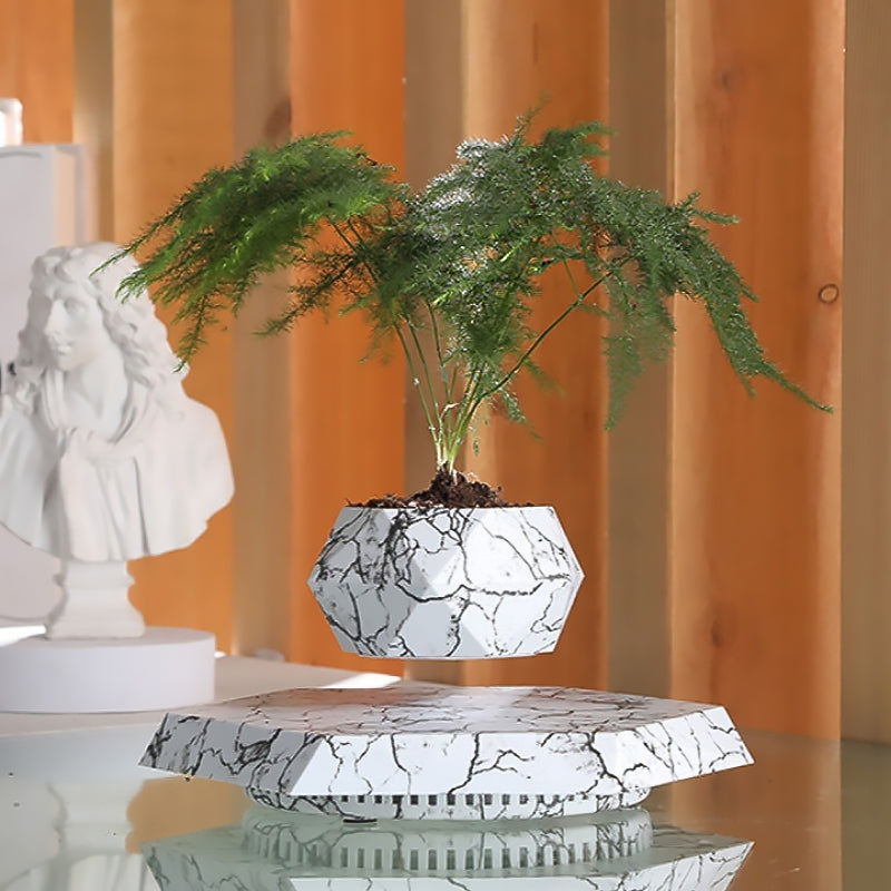 Magnetic Levitating Plant Pot Marble Color Bonsai Pot Office Home Decoration