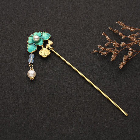 Burning blue Hanfu hairpin with flower design