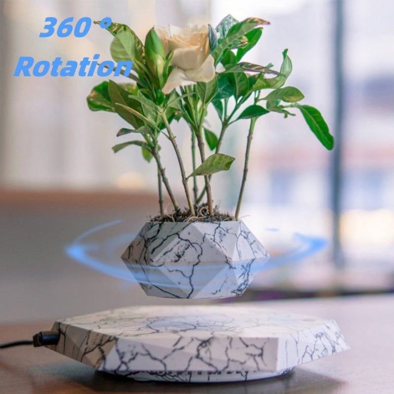 Magnetic Levitating Plant Pot Marble Color Bonsai Pot Office Home Decoration