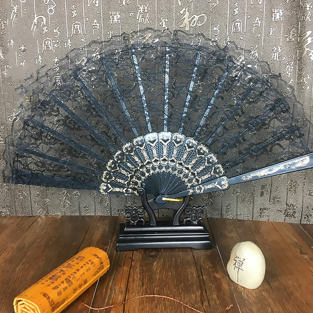 Chinese Lace Dance Fan in Classical Wing Chun Style with Bamboo Frame-2