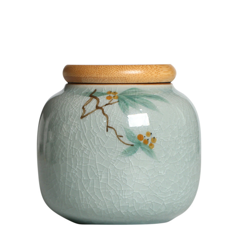 Crackle Glaze Hand-painted Loquat Tea Caddy Sealed Cans