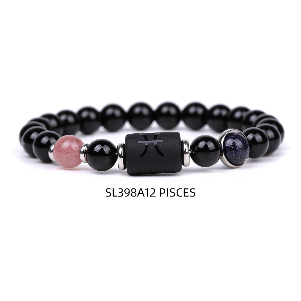 Natural Agate Zodiac Bracelet Unisex Astrology Jewelry-13